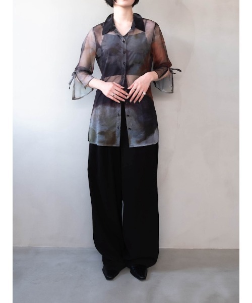 シャツ/ブラウス(長袖/七分) sahara Sheer Tops PRE ORDER】Art Print Sheer Shirt（シャツ/ブラウス）｜sahara