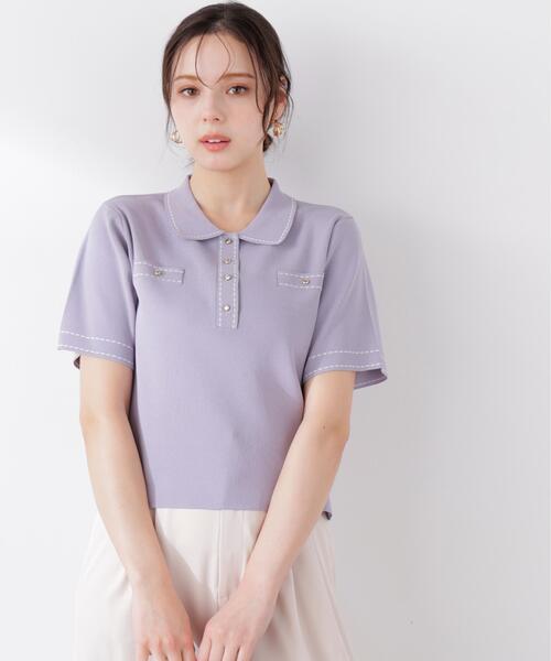 PROPORTION BODY DRESSING(プロポーションボディドレッシング)の「<UVカット>衿付きステッチラインニット / 1216170306(ニット/セーター・レディース・ホワイト系その他/ネイビー/パープル・MEDIUM/SMALL)」の2枚目の写真
