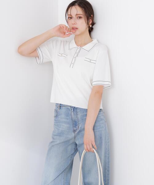 PROPORTION BODY DRESSING(プロポーションボディドレッシング)の「<UVカット>衿付きステッチラインニット / 1216170306(ニット/セーター・レディース・ホワイト系その他/ネイビー/パープル・MEDIUM/SMALL)」の7枚目の写真