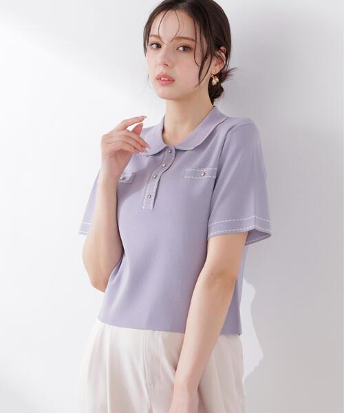 PROPORTION BODY DRESSING(プロポーションボディドレッシング)の「<UVカット>衿付きステッチラインニット / 1216170306(ニット/セーター・レディース・ホワイト系その他/ネイビー/パープル・MEDIUM/SMALL)」の12枚目の写真