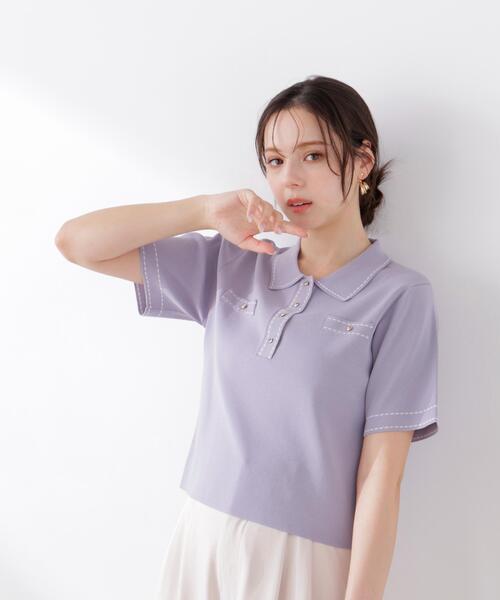 PROPORTION BODY DRESSING(プロポーションボディドレッシング)の「<UVカット>衿付きステッチラインニット / 1216170306(ニット/セーター・レディース・ホワイト系その他/ネイビー/パープル・MEDIUM/SMALL)」の15枚目の写真
