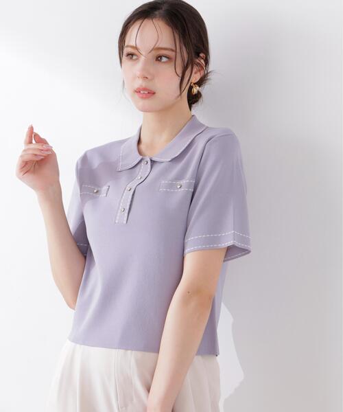 PROPORTION BODY DRESSING(プロポーションボディドレッシング)の「<UVカット>衿付きステッチラインニット / 1216170306(ニット/セーター・レディース・ホワイト系その他/ネイビー/パープル・MEDIUM/SMALL)」の16枚目の写真