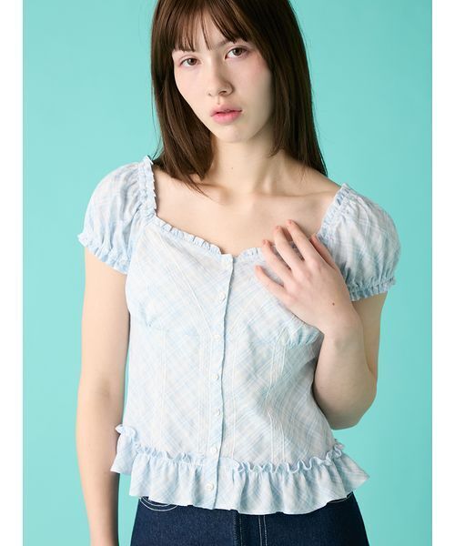 FURFUR（ファーファー）の「コンパクトチェックブラウス（シャツ/ブラウス・レディース・イエロー/ライトブルー/ブラック・F）」の6枚目の写真