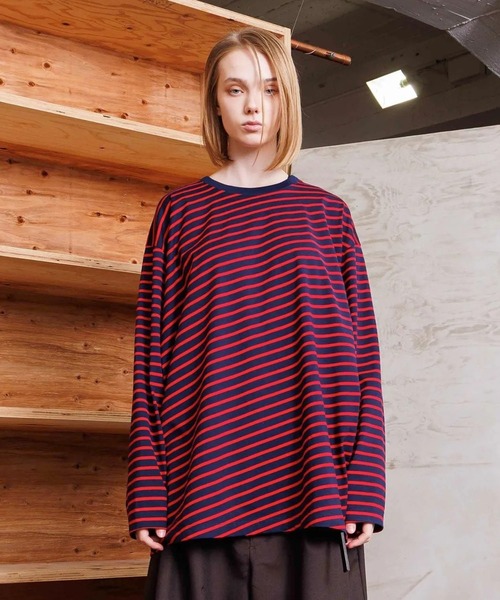 VOAAOV(ヴォアーブ)の「【VOAAOV】 BIAS BORDER Long Sleeve T-Shirt(Tシャツ/カットソー・メンズ・グレー/ブラック/ネイビー/ブラック×ホワイト・2/1)」の4枚目の写真