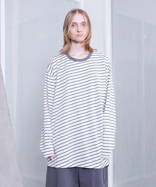 VOAAOV（ヴォアーブ）の「【VOAAOV】 BIAS BORDER Long Sleeve T-Shirt（Tシャツ/カットソー・メンズ・グレー/ブラック・2/1）」の7枚目の写真