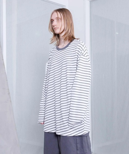 VOAAOV（ヴォアーブ）の「【VOAAOV】 BIAS BORDER Long Sleeve T-Shirt（Tシャツ/カットソー・メンズ・グレー/ブラック・2/1）」の8枚目の写真