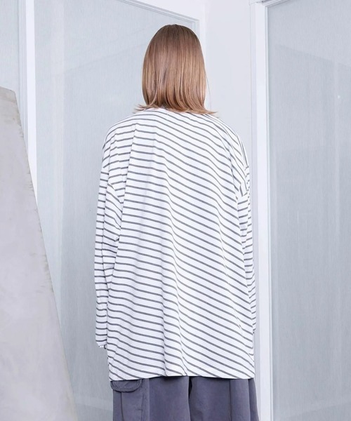 VOAAOV（ヴォアーブ）の「【VOAAOV】 BIAS BORDER Long Sleeve T-Shirt（Tシャツ/カットソー・メンズ・グレー/ブラック・2/1）」の9枚目の写真