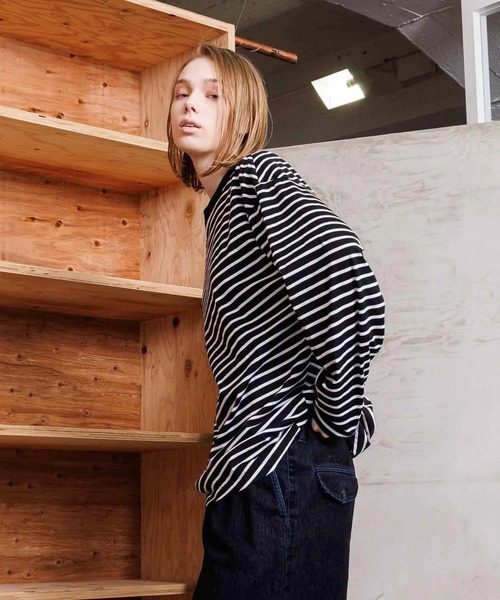 VOAAOV(ヴォアーブ)の「【VOAAOV】 BIAS BORDER Long Sleeve T-Shirt(Tシャツ/カットソー・メンズ・グレー/ブラック/ネイビー/ブラック×ホワイト・2/1)」の14枚目の写真