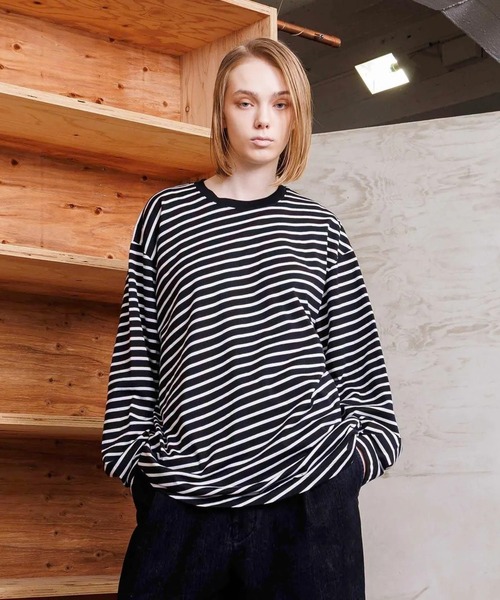 VOAAOV(ヴォアーブ)の「【VOAAOV】 BIAS BORDER Long Sleeve T-Shirt(Tシャツ/カットソー・メンズ・グレー/ブラック/ネイビー/ブラック×ホワイト・2/1)」の16枚目の写真