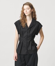 美品　LOEFF    ブラウス　黒　1サイズ LOEFF＞トロピカルウール アメリカンスリーブ ブラウス
