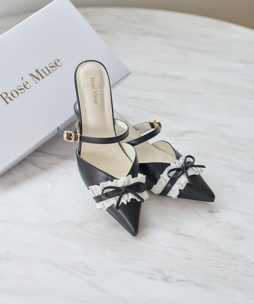 Bicolor frill ribbon mules（パンプス）｜Rose Muse（ロゼミューズ
