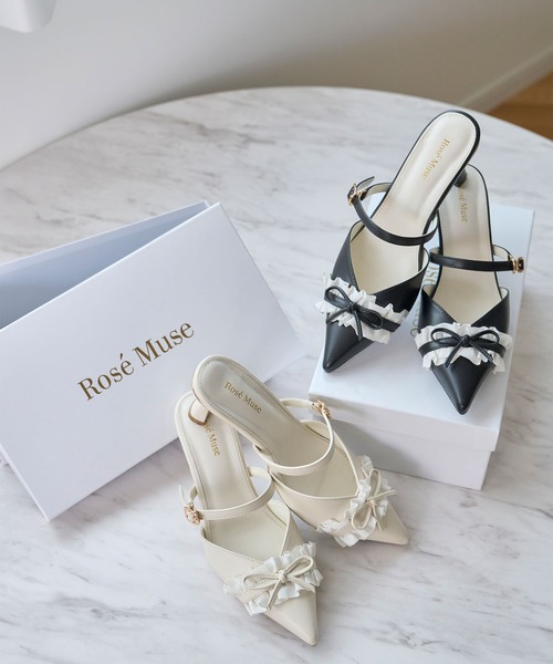 Rose Muse(ロゼミューズ)の「Bicolor frill ribbon mules(パンプス・レディース・ブラック/アイボリー・23.5cm/22.5cm/24.5cm)」の5枚目の写真