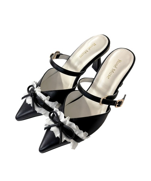 Rose Muse(ロゼミューズ)の「Bicolor frill ribbon mules(パンプス・レディース・ブラック/アイボリー・23.5cm/22.5cm/24.5cm)」の6枚目の写真