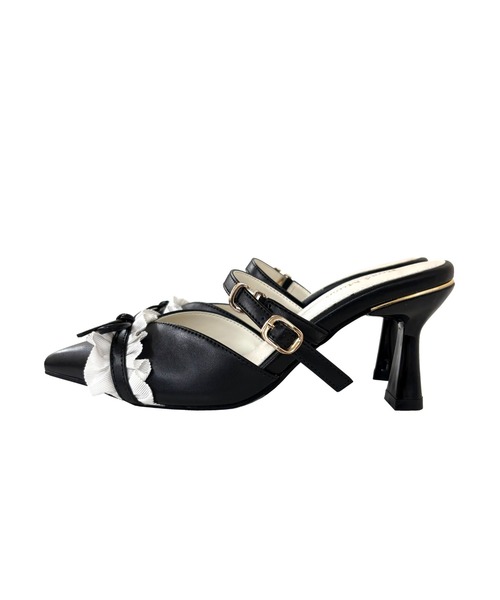 Rose Muse(ロゼミューズ)の「Bicolor frill ribbon mules(パンプス・レディース・ブラック/アイボリー・23.5cm/22.5cm/24.5cm)」の7枚目の写真