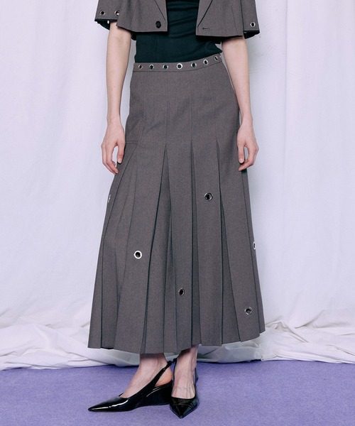 MAISON SPECIAL(メゾンスペシャル)の「Eyelet Pleated Skirt/アイレットプリーツスカート(スカート・レディース・ブラック/グレー・36/38)」の2枚目の写真