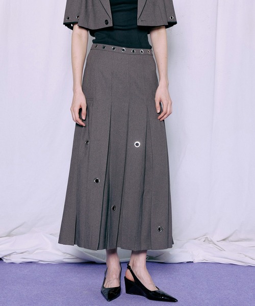 MAISON SPECIAL(メゾンスペシャル)の「Eyelet Pleated Skirt/アイレットプリーツスカート(スカート・レディース・ブラック/グレー・36/38)」の4枚目の写真