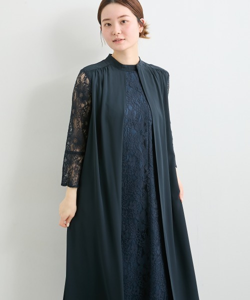 nissen（ニッセン）の「前開きスタンドカラーレースデザインワンピースドレス（ドレス・レディース・ブラック/ネイビー・3L/LL/L/M/5L/4L）」の3枚目の写真