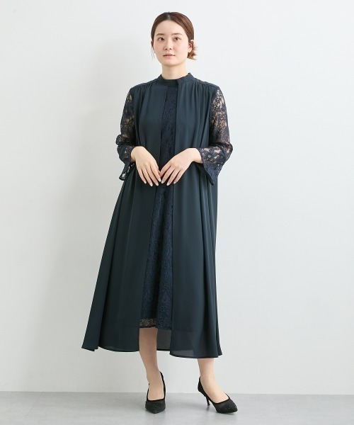 nissen（ニッセン）の「前開きスタンドカラーレースデザインワンピースドレス（ドレス・レディース・ブラック/ネイビー・3L/LL/L/M/5L/4L）」の5枚目の写真