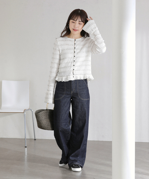 La TOTALITE（ラトータリテ）の「≪追加≫【洗える】Mewl / ミュール ミニフリル2WAYカーデ（ニット/セーター・レディース・ホワイト・FREE）」の2枚目の写真