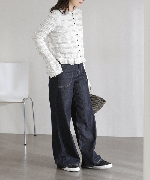 La TOTALITE（ラトータリテ）の「≪追加≫【洗える】Mewl / ミュール ミニフリル2WAYカーデ（ニット/セーター・レディース・ホワイト・FREE）」の4枚目の写真