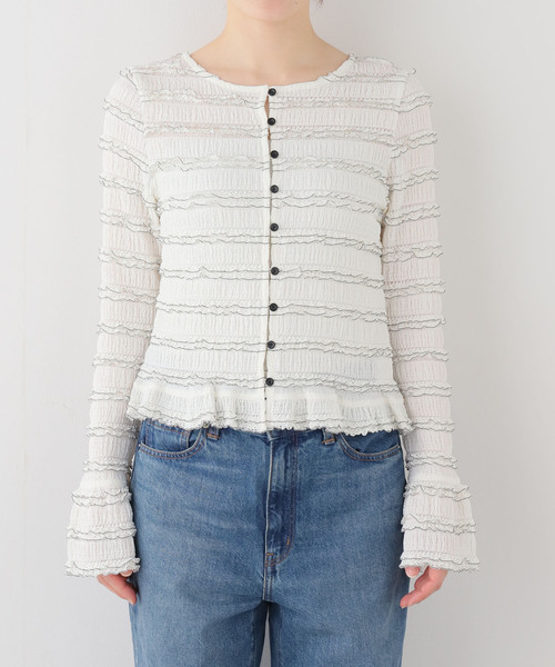 La TOTALITE（ラトータリテ）の「≪追加≫【洗える】Mewl / ミュール ミニフリル2WAYカーデ（ニット/セーター・レディース・ホワイト・FREE）」の7枚目の写真