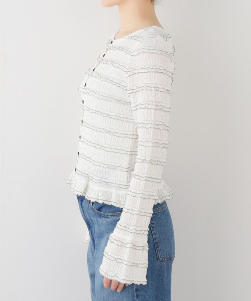 La TOTALITE（ラトータリテ）の「≪追加≫【洗える】Mewl / ミュール ミニフリル2WAYカーデ（ニット/セーター・レディース・ホワイト・FREE）」の8枚目の写真