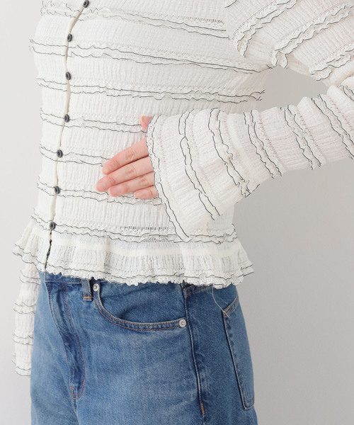 La TOTALITE（ラトータリテ）の「≪追加≫【洗える】Mewl / ミュール ミニフリル2WAYカーデ（ニット/セーター・レディース・ホワイト・FREE）」の11枚目の写真