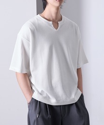 キーネック リブショートTシャツ