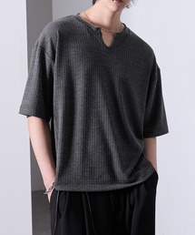 キーネック リブショートTシャツ