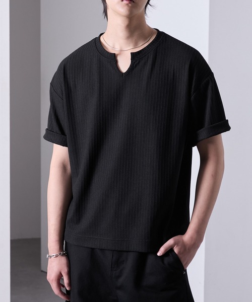 Loose/ルース(ルース)の「キーネック リブショートTシャツ(Tシャツ/カットソー・メンズ・ブラック/チャコールグレー/ワイン/オフホワイト・L/M/S)」の15枚目の写真