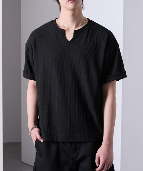 Loose/ルース(ルース)の「キーネック リブショートTシャツ(Tシャツ/カットソー・メンズ・ブラック/チャコールグレー/ワイン/オフホワイト・L/M/S)」の16枚目の写真