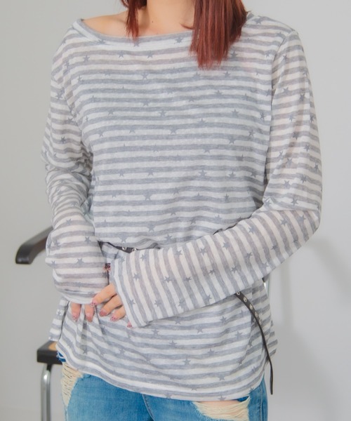 HALEY PESCA(ヘーリーペスカ)の「HALEY PESCA/【星柄×ボーダー】ワンショルダーカットソー ベルト付き(Tシャツ/カットソー・レディース・ブラック/ホワイト/ネイビー・FREE)」の21枚目の写真