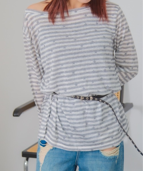 HALEY PESCA(ヘーリーペスカ)の「HALEY PESCA/【星柄×ボーダー】ワンショルダーカットソー ベルト付き(Tシャツ/カットソー・レディース・ブラック/ホワイト/ネイビー・FREE)」の20枚目の写真