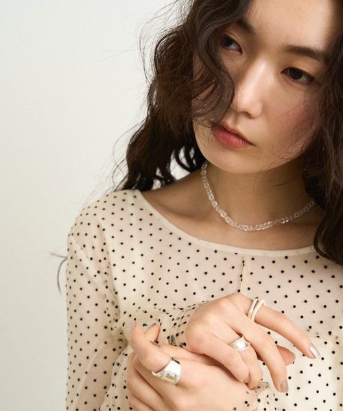 Lutim by u(ルチバイユー)の「フロッキードットニュアンスレイヤードトップス(Tシャツ/カットソー・レディース・ナチュラル/ブラック・FREE)」の16枚目の写真