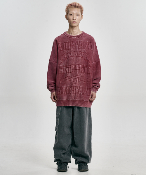AJOBYAJO（アジョバイアジョ）の「[PBA] Five AJO Logos Washed Sweater [BURGUNDY]（ニット/セーター・メンズ・その他・MEDIUM/LARGE/X-LARGE）」の2枚目の写真