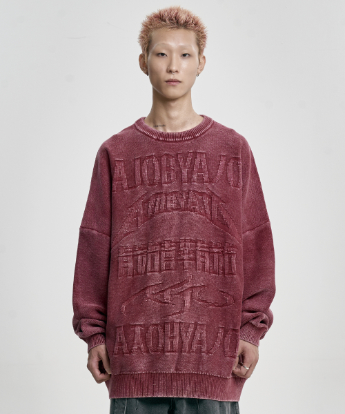 AJOBYAJO（アジョバイアジョ）の「[PBA] Five AJO Logos Washed Sweater [BURGUNDY]（ニット/セーター・メンズ・その他・MEDIUM/LARGE/X-LARGE）」の3枚目の写真