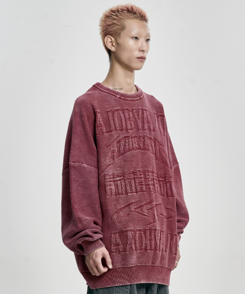 AJOBYAJO（アジョバイアジョ）の「[PBA] Five AJO Logos Washed Sweater [BURGUNDY]（ニット/セーター・メンズ・その他・MEDIUM/LARGE/X-LARGE）」の4枚目の写真