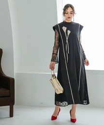 Callarus | ジャガードフラワーモチーフデザインサイドレースプリーツワンピースドレス〔Callarus〕(ドレス)
