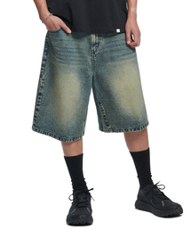 WASHED DENIM HALF PANTS - WASHED BLUE