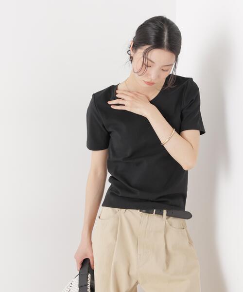 NANO universe(ナノユニバース)の「抗菌防臭コットンフライスカットクルーネックトップス(Tシャツ/カットソー・レディース・ホワイト/ブラック/ベージュ・FREE)」の20枚目の写真