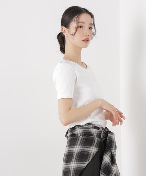 NANO universe(ナノユニバース)の「抗菌防臭コットンフライスカットクルーネックトップス(Tシャツ/カットソー・レディース・ホワイト/ブラック/ベージュ・FREE)」の8枚目の写真