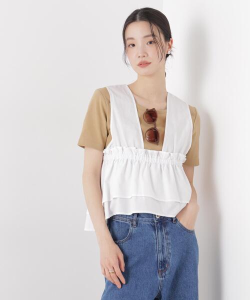 NANO universe(ナノユニバース)の「抗菌防臭コットンフライスカットクルーネックトップス(Tシャツ/カットソー・レディース・ホワイト/ブラック/ベージュ・FREE)」の14枚目の写真