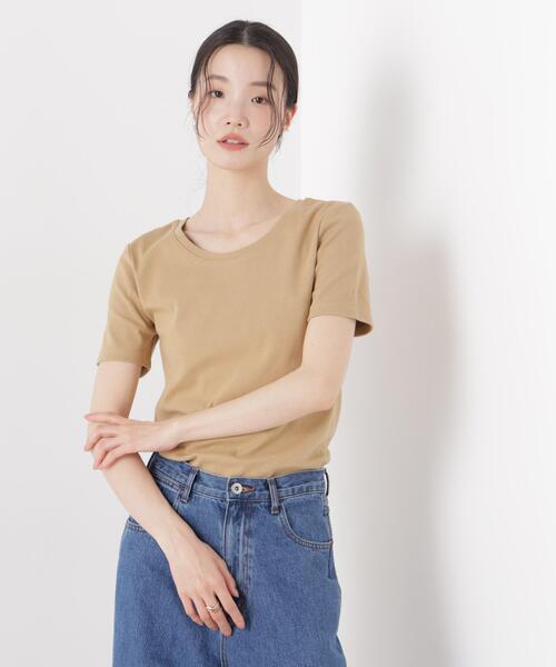 NANO universe(ナノユニバース)の「抗菌防臭コットンフライスカットクルーネックトップス(Tシャツ/カットソー・レディース・ホワイト/ブラック/ベージュ・FREE)」の3枚目の写真