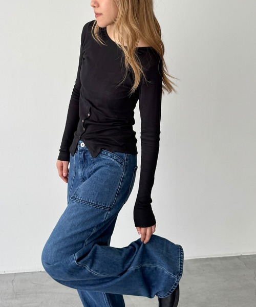 CANAL JEAN(キャナルジーン)の「Miller ライトパネルリブレイヤープルオーバー(Tシャツ/カットソー・レディース・ブラック/オフホワイト・ONE SIZE)」の5枚目の写真