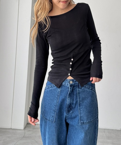 CANAL JEAN(キャナルジーン)の「Miller ライトパネルリブレイヤープルオーバー(Tシャツ/カットソー・レディース・ブラック/オフホワイト・ONE SIZE)」の18枚目の写真