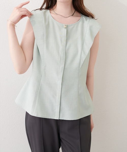 natural couture(ナチュラルクチュール)の「フロントタックペプラムブラウス(シャツ/ブラウス・レディース・ピンク/グレー/ライトベージュ/ネイビー/ミント・FREE)」の5枚目の写真