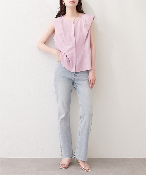 natural couture(ナチュラルクチュール)の「フロントタックペプラムブラウス(シャツ/ブラウス・レディース・ピンク/グレー/ライトベージュ/ネイビー/ミント・FREE)」の17枚目の写真