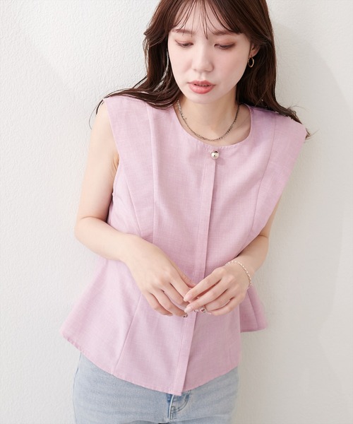 natural couture(ナチュラルクチュール)の「フロントタックペプラムブラウス(シャツ/ブラウス・レディース・ピンク/グレー/ライトベージュ/ネイビー/ミント・FREE)」の15枚目の写真