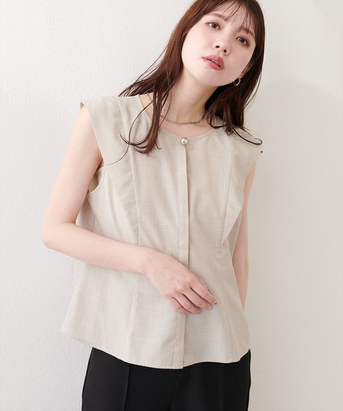 natural couture(ナチュラルクチュール)の「フロントタックペプラムブラウス(シャツ/ブラウス・レディース・ピンク/グレー/ライトベージュ/ネイビー/ミント・FREE)」の20枚目の写真