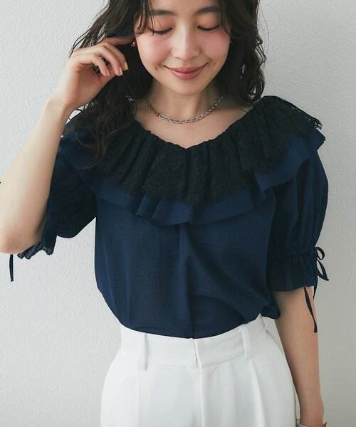 La boutique BonBon(ラブティックボンボン)の「【最強愛され系】リップルレース衿ブラウス(シャツ/ブラウス・レディース・オフホワイト/サックスブルー/ネイビー・FREE)」の3枚目の写真